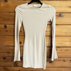 Meshki Ribbed Bodycon Midi Longsleeved Cream Dress Size XS